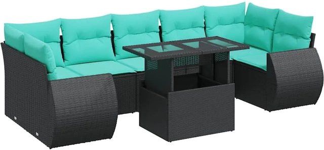 vidaXL 8-teilige Garten-Sofagarnitur aus Poly-Rattan mit Kissen in Schwarz - Bild 1