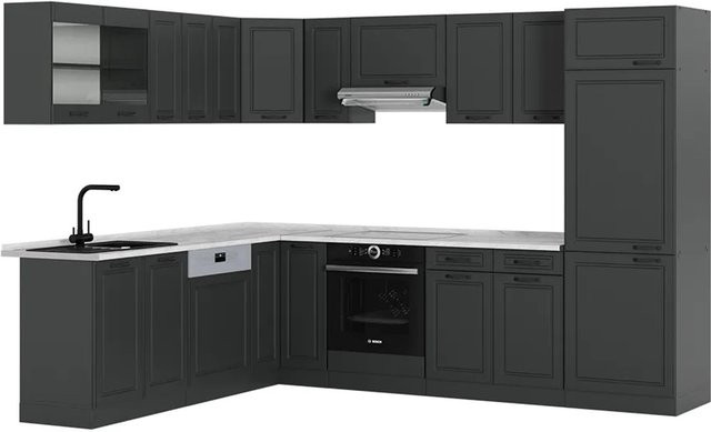 Vicco R-Line Eckküche Landhaus in Anthrazit mit Marmor-Optik B/T/H: 227 x 287 x 207 cm - Bild 1