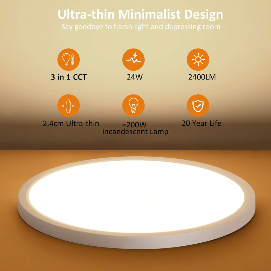 Oeegoo LED-Deckenleuchte rund in Weiß, 24W, Durchmesser: 30 cm, verstellbare Farbtemperatur, ideal für Wohnzimmer, Schlafzimmer und Küche - Bild 2