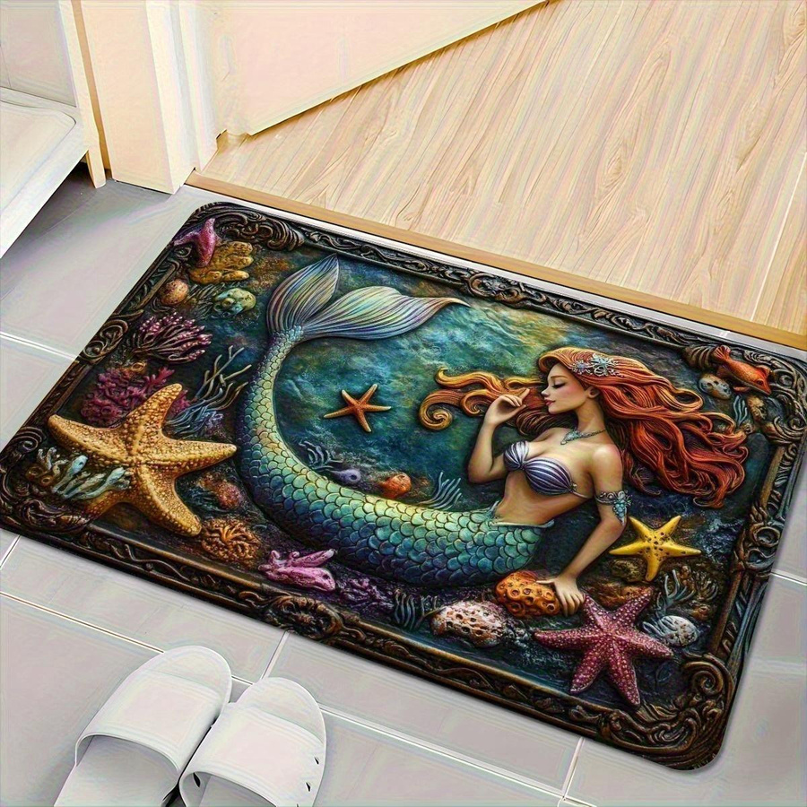Saugfähige Meerjungfrauen-Badezimmermatte in Multicolour, rutschfest und schnelltrocknend, B/B: 60 x 90 cm - Bild 4