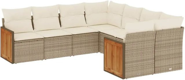 vidaXL 8-teilige Garten-Sofagarnitur aus Poly-Rattan und Akazienholz in Beige-Creme mit Kissen - Bild 1
