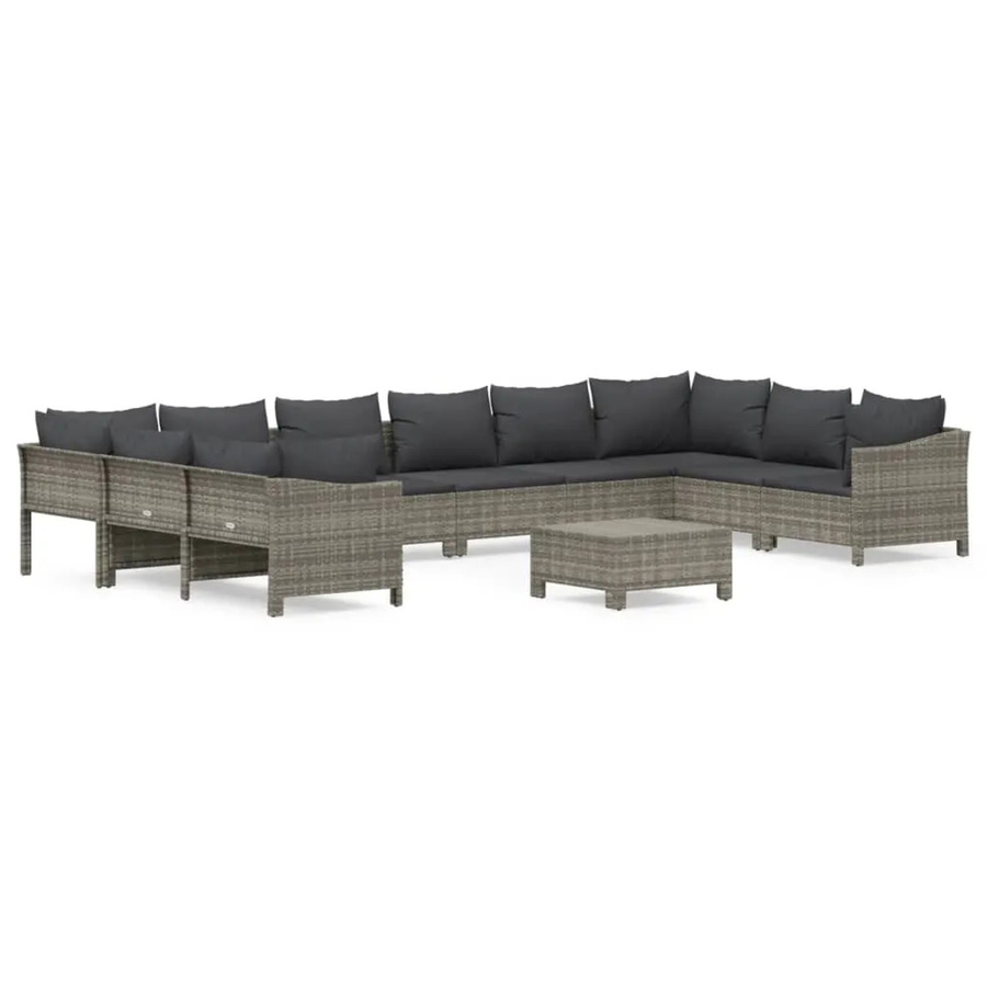 vidaXL 11-tlg Garten-Lounge-Set aus grauem PE-Rattan mit Kissen und pulverbeschichtetem Stahlgestell - Bild 2