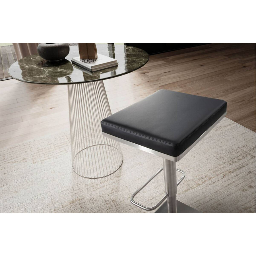 Modern Barhocker Wohnling aus Kunstleder in Schwarz mit Edelstahlgestein gebürstet B/H/T: 37 x 82 x 37 cm - Bild 2