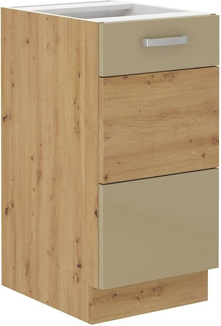 Küchenunterschrank 40 in Eiche Artisan Cappuccino Hochglanz mit Einlegeboden in Beige - Bild 1