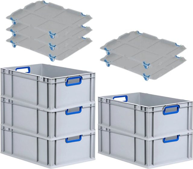 PROREGAL Spar Set 5x Eurobox Nextgen Color mit Auflagedeckel und Schiebeschnappverschlüssen in Blau, H x B x T: 22 x 40 x 60 cm - Bild 1