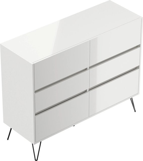 Posseik Sideboard Industrial M in Weiß Hochglanz mit 6 Soft-Close-Schubladen, Breite: 120 cm, Höhe: 93,6 cm, Tiefe: 42 cm - Bild 1