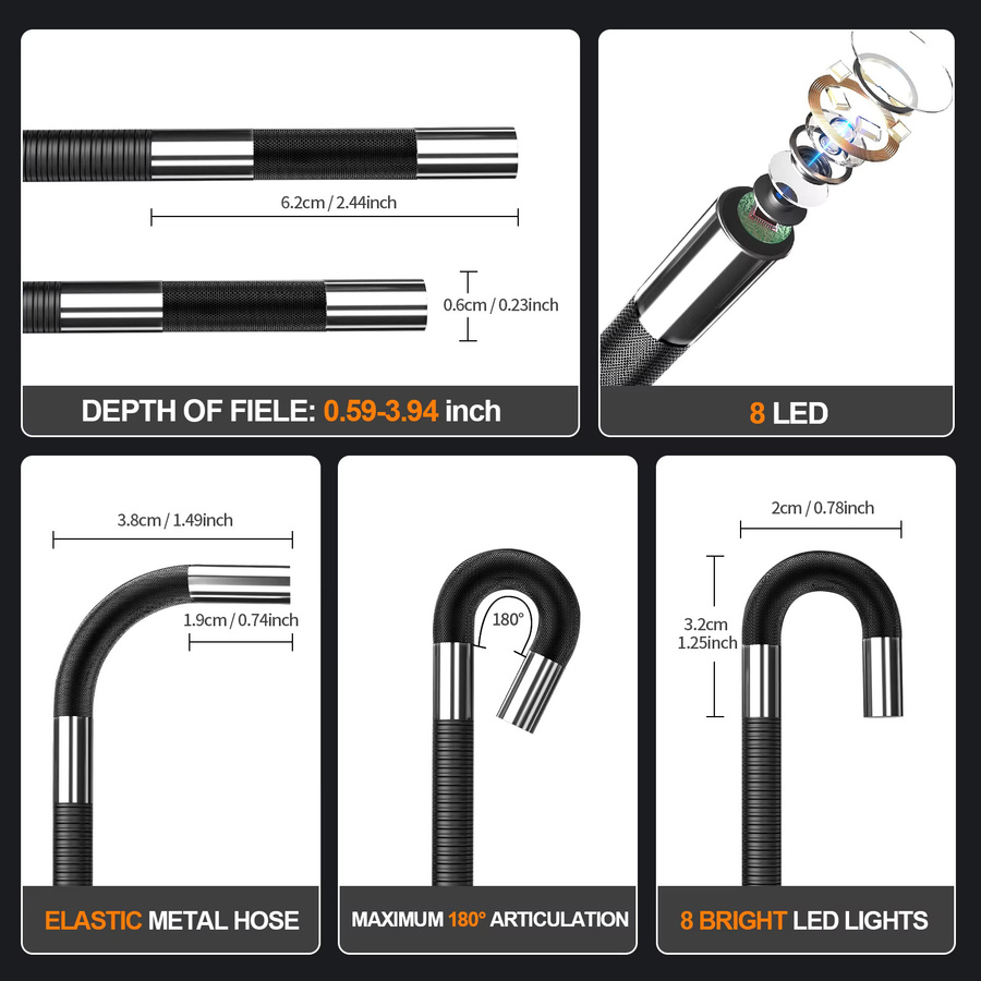 AOERWEI Gelenkiges Endoskop mit Licht, 6,2 mm Zwei-Wege-HD-Schlangenkamera für iOS und Android - Bild 4