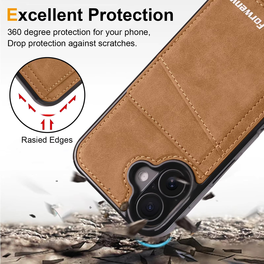 Flip-Ledertasche für Apple iPhone 16 17 15 14 13 12 11 Pro Max Plus Mini mit integrierter magnetischer Brieftasche und Kartenhalter in Braun - Bild 2