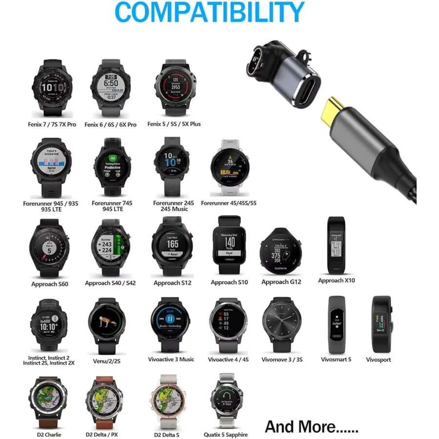 USB-C Ersatzladegerät kompatibel mit Garmin Forerunner 965 955 945 935 745 265 255 245 165 55 45 Smartwatch Ladekabel in Schwarz und Blau - Bild 4