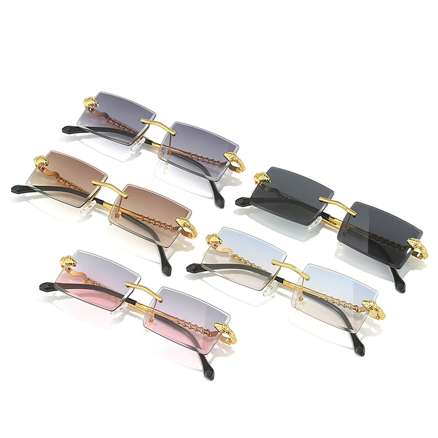 Vintage Sonnenbrille, randlos, Rechteck, Metall, Unisex, Krokodil - Bild 2