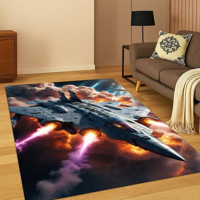 WEN-july 3D Air Force Jet Fighter Spitfire Flugzeug Teppich, rutschfest und waschbar, B/T: 120 x 80 cm - Bild 1