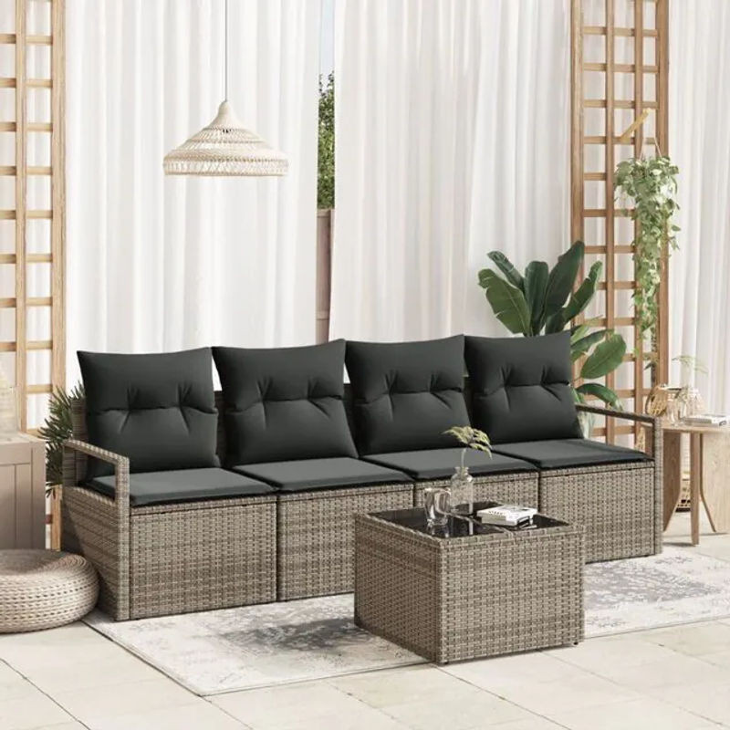 5-teiliges vidaXL Garten Sofa Set aus Polyrattan in Grau mit Kissen und modernem Design - Bild 1