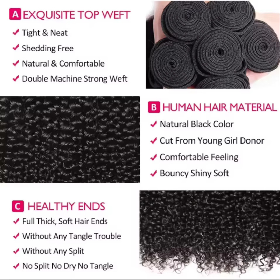 YEORING Kinky Curly Echthaar-Bündel, Burmesische Rohhaar-Webart, Unisex - Bild 5