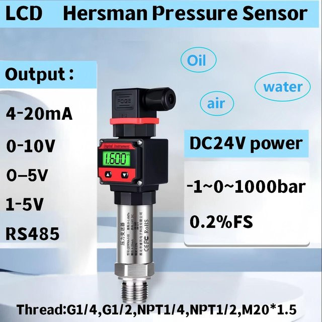 Vadias Digitaler Drucktransmitter mit LCD-Anzeige für Wasser, Öl und Gas, Messbereich 0-10bar, Signal 4-20mA / 0-10V, Farbe: Schwarz - Bild 1