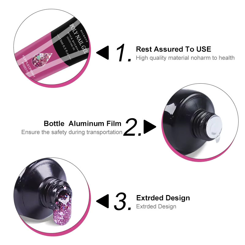 Limegirl Poly-Nagelgel-Komplettset, 15 ml, Glitzer, einfarbig - Bild 2