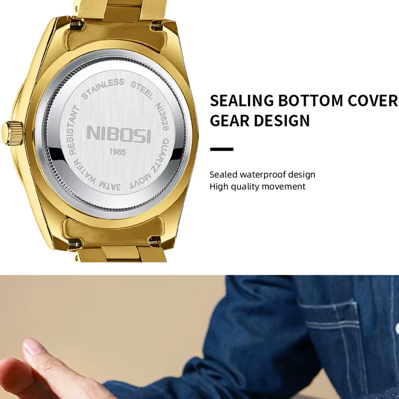 NIBOSI Armbanduhr Edelstahl, Gold, Quarz, Herren - Bild 3