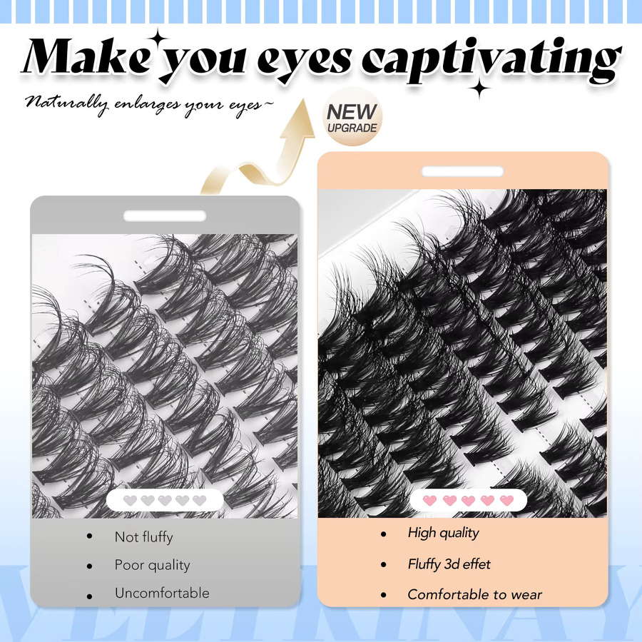 VELTRINAY Cluster-Wimpern DIY Wimpernverlängerung, D-Curl, Schwarz, Unisex - Bild 5