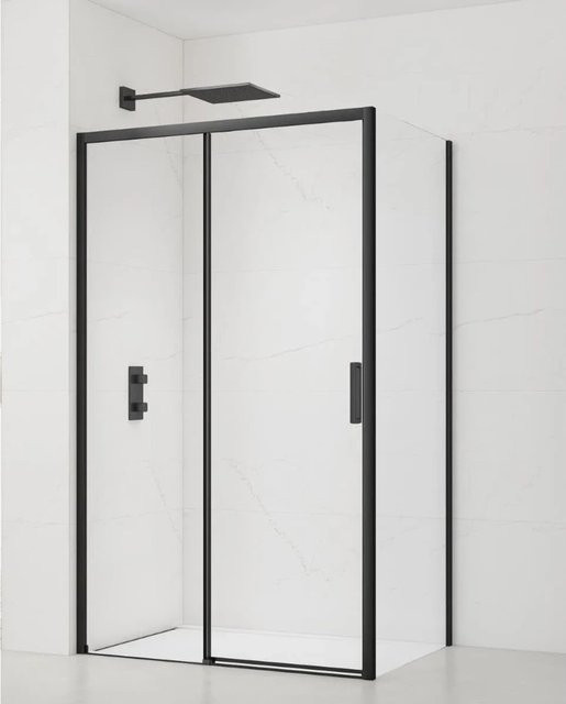 Swiss Aqua Technologies Duschkabine Duschtrennwand Rechteckig mit Schiebetür und Gleittür, Schwarz Matt, B/T: 120 x 80 cm - Bild 1