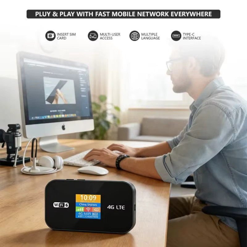 NUOYING WiFi 6 4G Mobiler Hotspot Tragbarer Router MIFI in Schwarz mit Zeitanzeige und WPS - Bild 4