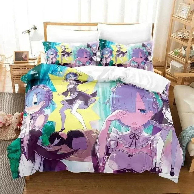 Lodestar Bettwäsche-Set Re Zero Anime Design mit Bettbezug und Kissenbezug, Mehrfarbig, Breite: 70 cm, Länge: 133 cm - Bild 1