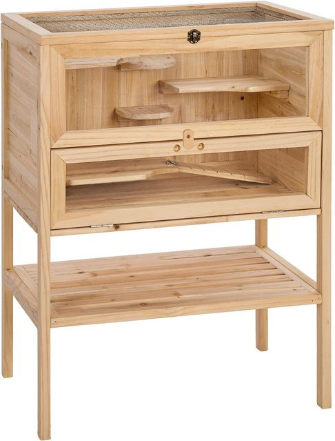 tectake Kleintierkäfig aus Kiefernholz in Braun mit 4 Etagen und Rampe, B/T/H: 60 x 40 x 80 cm - Bild 1