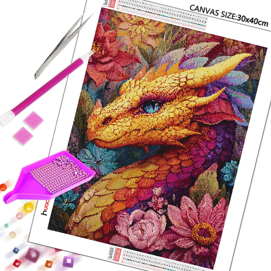 Huacan Diamantgemälde Drache als handgefertigtes Mosaik-Dekorationsset in Mehrfarbig, Durchmesser: 30 cm - Bild 2