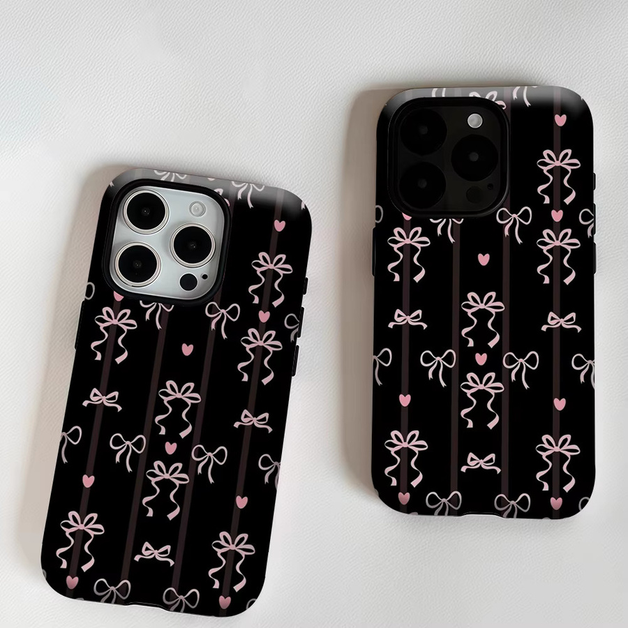 Potdemiel Magnetische Handyhülle mit Schleifen-Design in Schwarz und Rosa für iPhone 17 16 15 14 13 Pro Max Plus, robuste doppelschichtige Schutzhülle - Bild 6