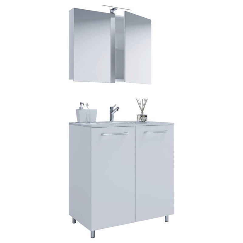 VCM Badmöbel Set Badinos 3-tlg. in Weiß mit Keramik Waschbecken, Spiegelschrank und Unterschrank mit Drehtüren, B/H/T: 80 x 86 x 46 cm - Bild 3