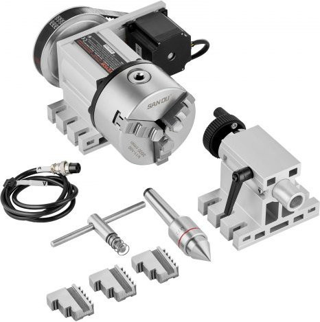 VEVOR Teilteilungskopf mit 100mm 3-Backen-Spannfutter und Nema23-Schrittmotor als 4. Achse für CNC-Fräsmaschinen und Gravur, Farbe: Silber - Bild 1