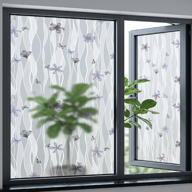 BUNPIG Selbstklebende Sichtschutz-Fensterfolie in Transparent, UV-blockierende mattierte PVC Fensterfolie für Haus und Duschtür - Bild 1