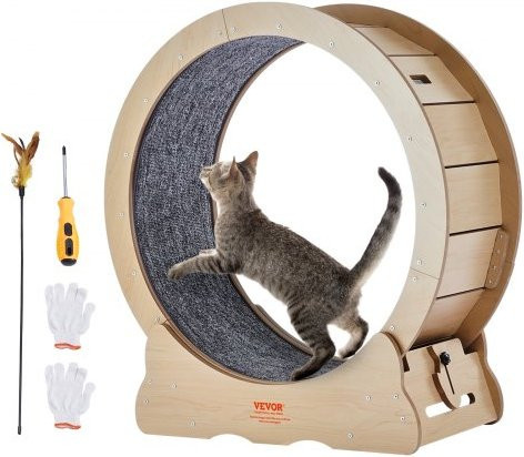 VEVOR Katzenlaufrad aus Holz in Beige, Katzenlaufband für den Innenbereich mit abnehmbarem Laufband und Teaser, Durchmesser: 75 cm - Bild 1