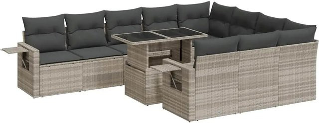 vidaXL 11-teilige Garten-Sofagarnitur aus Poly-Rattan mit Kissen in Hellgrau - Bild 1