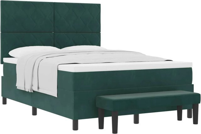 vidaXL Boxspringbett mit Matratze aus Samt in Dunkelgrün, B/T/H: 140 x 200 x 128 cm - Bild 1