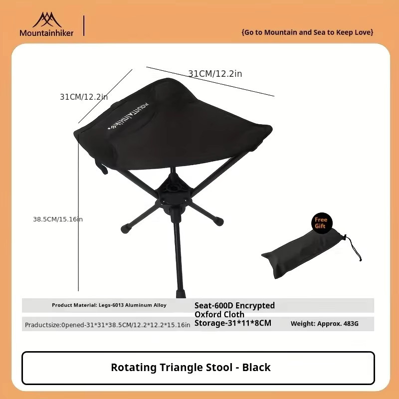 Mountainhiker Ultraleichter tragbarer Klapphocker, kompakter 360 Grad drehbarer Outdoor-Campingstuhl in Schwarz - Bild 2