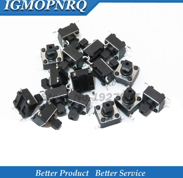 20 Stück SMD 4-polige Mikro-Takt-Druckknopfschalter in Schwarz, Maße: 6 x 6 x 4,3 mm, 0,5 A 50V - Bild 1