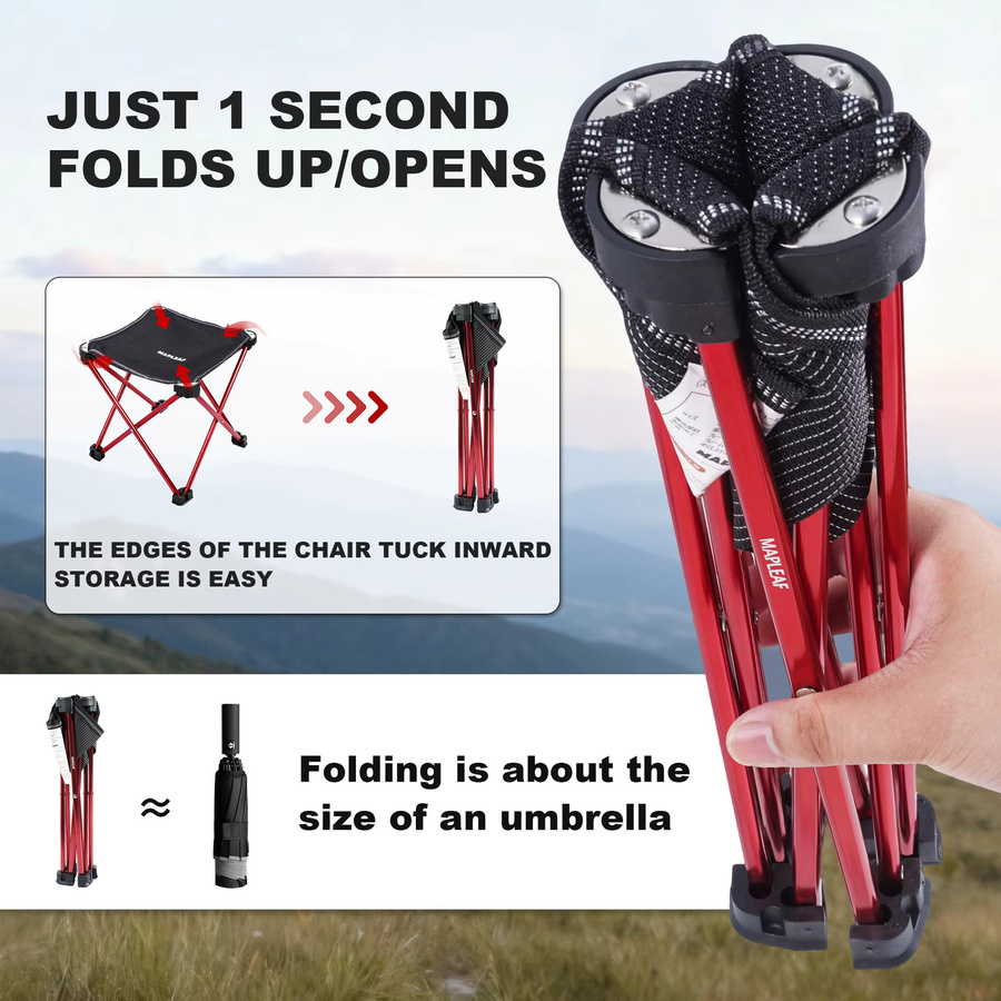 MAPLEAF Campinghocker, ultraleichter tragbarer Klapphocker in Rot für Outdoor, Picknick und Angeln - Bild 3