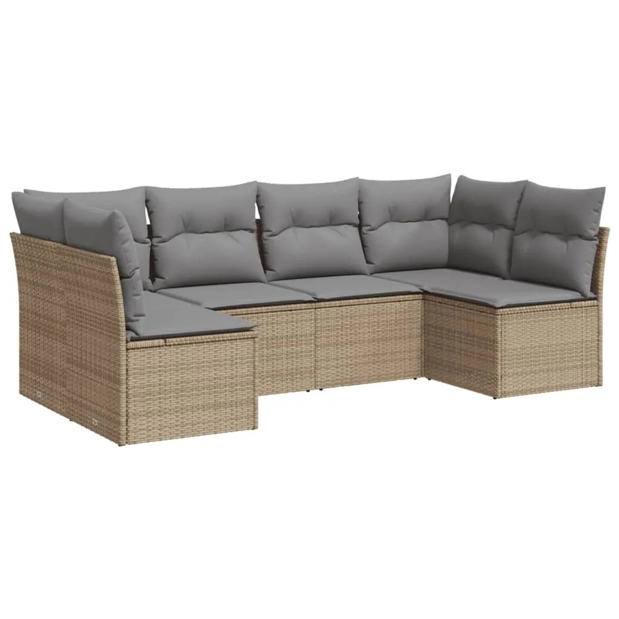 vidaXL 6-tlg Garten-Sofagarnitur in L-Form aus beige farbenem PE-Rattan mit Sitzkissen und Stauraum - Bild 2