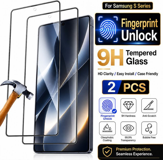 NNBILI 2 Stück Displayschutz aus gehärtetem Glas für Samsung Galaxy S26 S25 S24 Ultra S23 S22 S21 Plus, transparent, vollständige Abdeckung - Bild 1