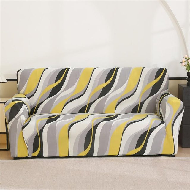 Bestbags Stretch-Sofabezug für 1- bis 4-Sitzer, gelb, elastischer Couchbezug mit Grafikdesign, Breite: 235-300 cm - Bild 1