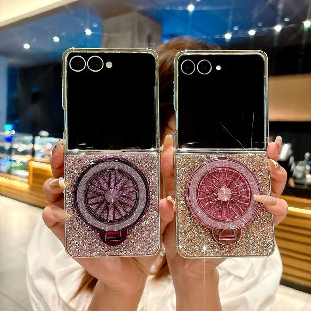 Luxus Handyhülle mit Strass-Gyro-Ständer für Samsung ZFlip 7, 6, 5, 4 und 3 in Orange - Bild 1