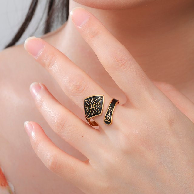 Likgreat Ring Edelstahl, Schwarze Emaille, Verstellbar, Unisex - Bild 1