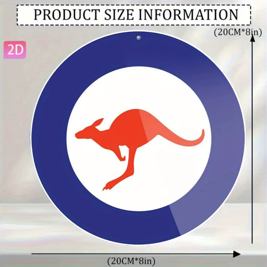 CIFBUY Royal Australian Air Force Vintage-Wanddekor aus Metall, rundes Aluminiumschild in Rot und Blau mit Känguru, Durchmesser: 20,3 cm - Bild 2