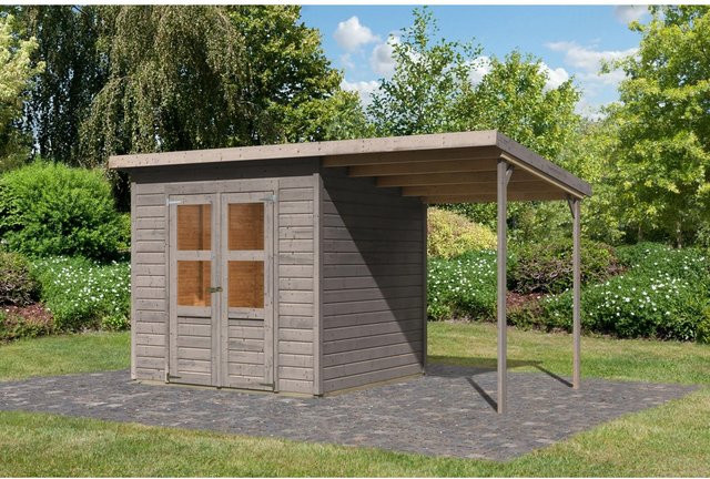 Karibu Holz-Gartenhaus mit Pultdach in Braun, B: 370 cm, T: 214 cm, H: 219 cm - Bild 1