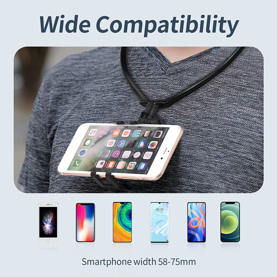 VeFly Tragbarer Hals-Telefonhalter in Schwarz, Universeller Lazy Stand für iPhone, Samsung und GoPro Hero 13 - Bild 2