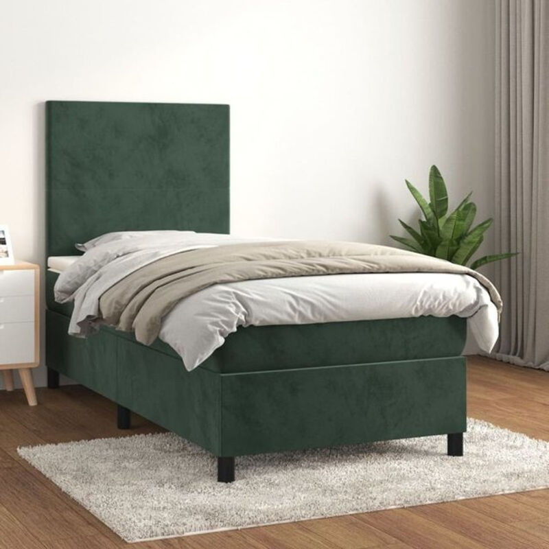 vidaxl Boxspringbett mit Matratze in Grün aus Samt, B/T/H: 80 x 200 x 118 cm - Bild 1