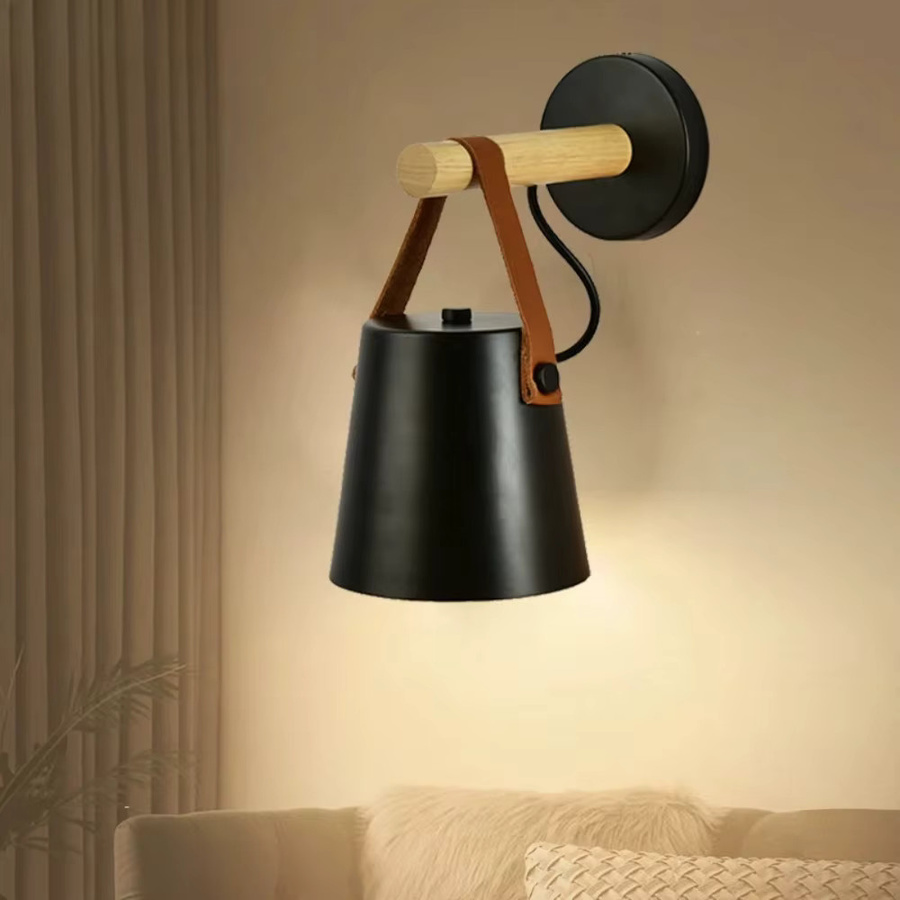 OSABO Nordische LED-Wandleuchte aus Holz in Weiß und Schwarz mit E27 Fassung für Schlafzimmer, Wohnzimmer, Flur, Balkon und Treppe - Bild 2