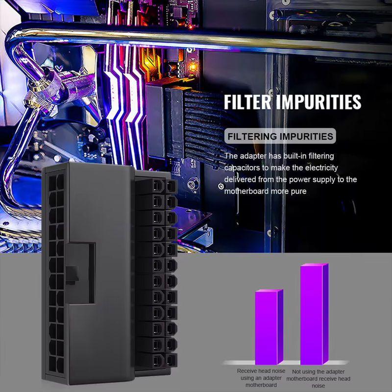 TEUCER ATX 90 Grad 24-poliger Netzstecker-Adapter für Mainboard-Stromanschlüsse, Schwarz - Bild 3