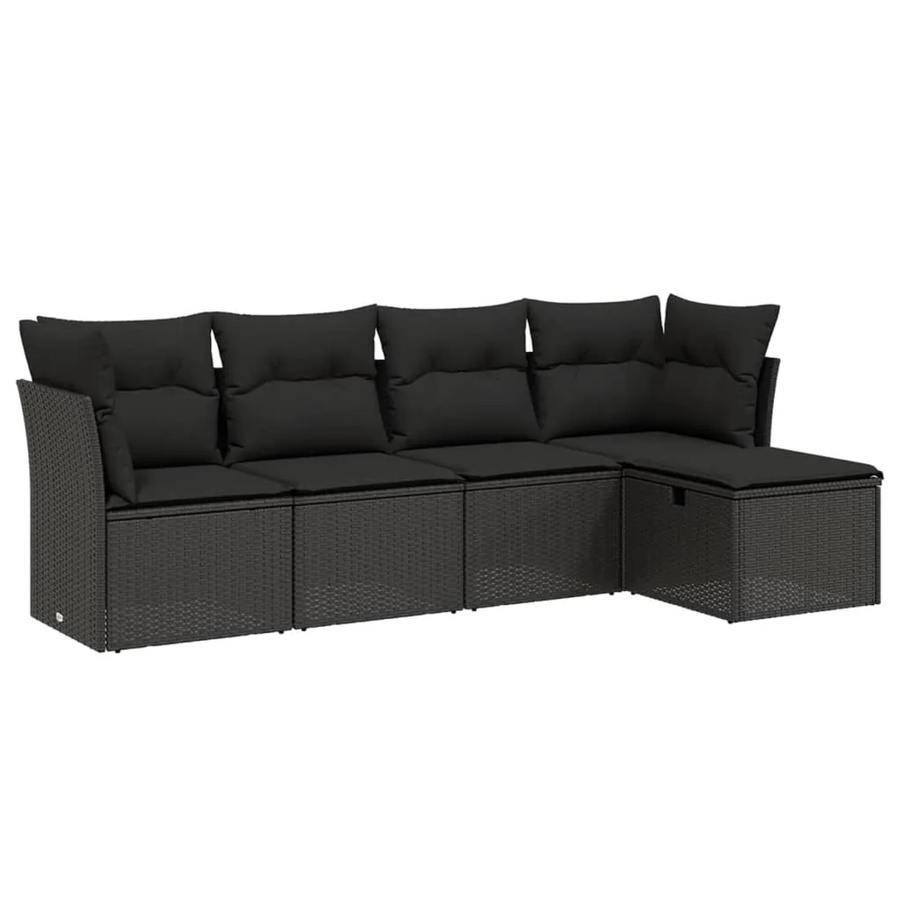 vidaXL 5-tlg Garten-Sofagarnitur in L-Form aus schwarzem Poly-Rattan mit Sitzkissen und Stauraum - Bild 2
