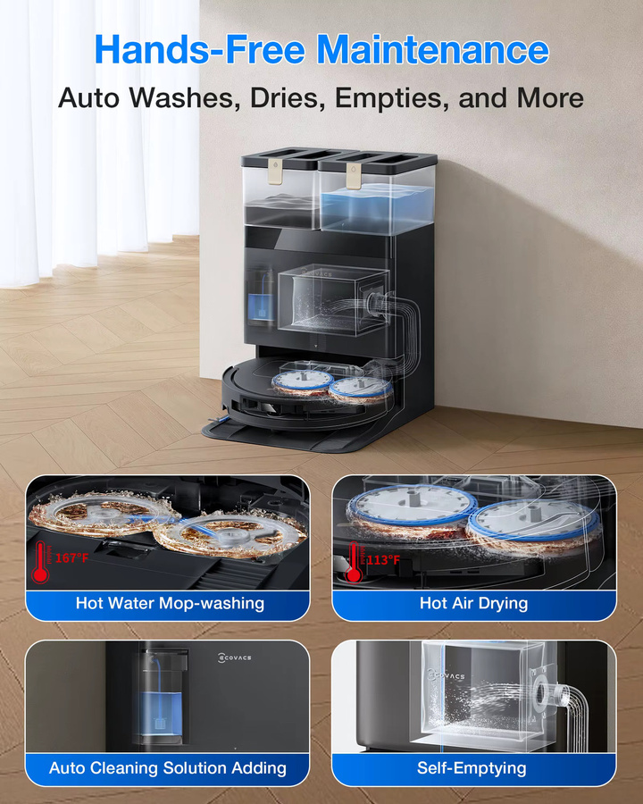ECOVACS DEEBOT T50 PRO Omni Gen3 Roboterstaubsauger mit Wischfunktion in Schwarz mit 25.000 Pa Saugkraft, AIVI 3D 3.0, Heißlufttrocknung und automatischer Reinigungslösungs-Nachfüllung - Bild 4
