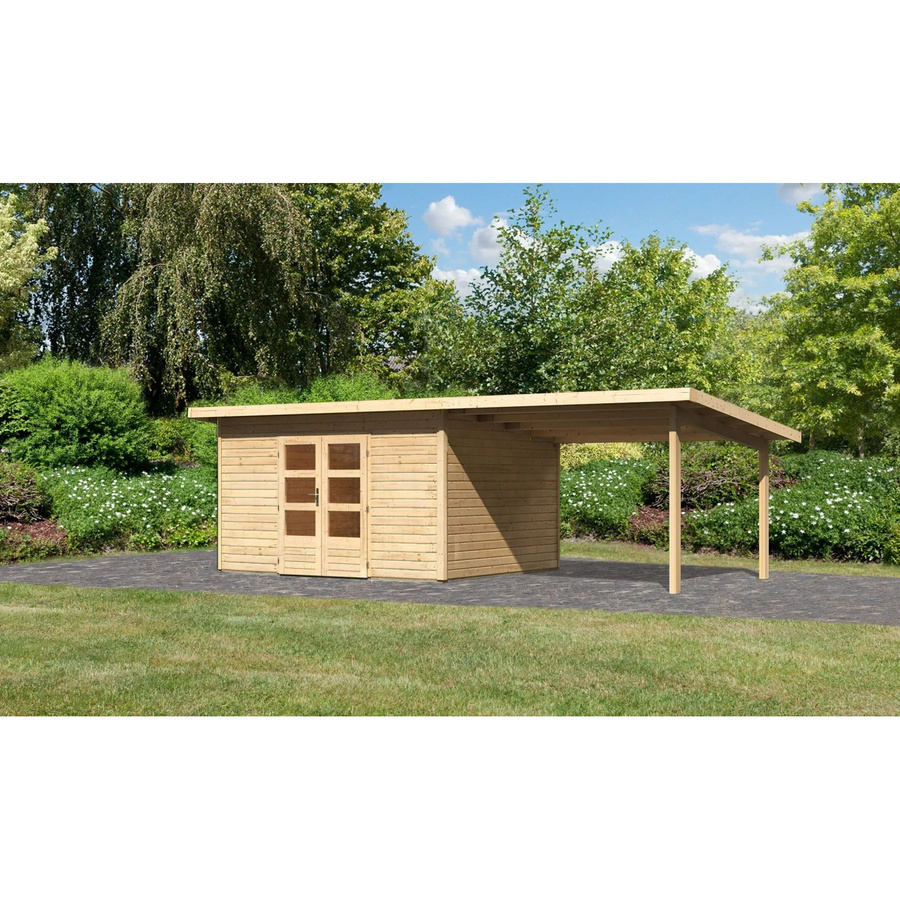 Karibu Holz-Gartenhaus Karlskoga Pultdach Unbehandelt in Natur mit modernem Design B: 365 cm, T: 305 cm - Bild 2
